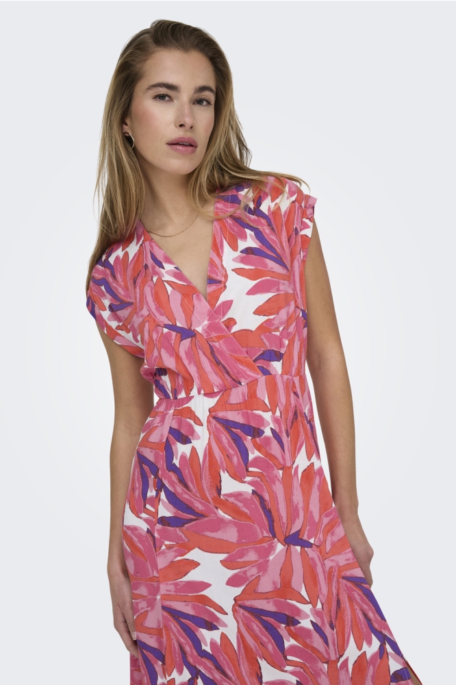 ONLMINDY S/S V-NECK MAXI DRESS WVN 15359140 CLOUD DANCER/VIVID TROPIC